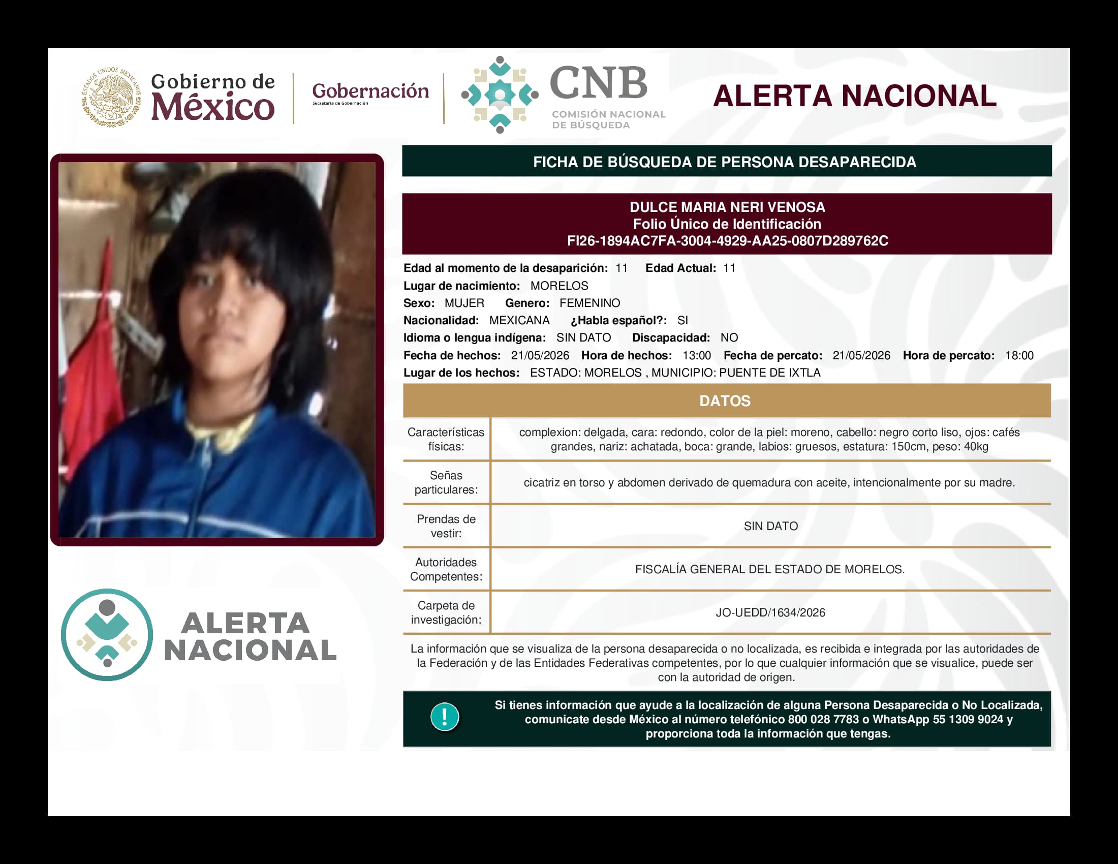 Persona desaparecida Dulce Maria Neri Venosa