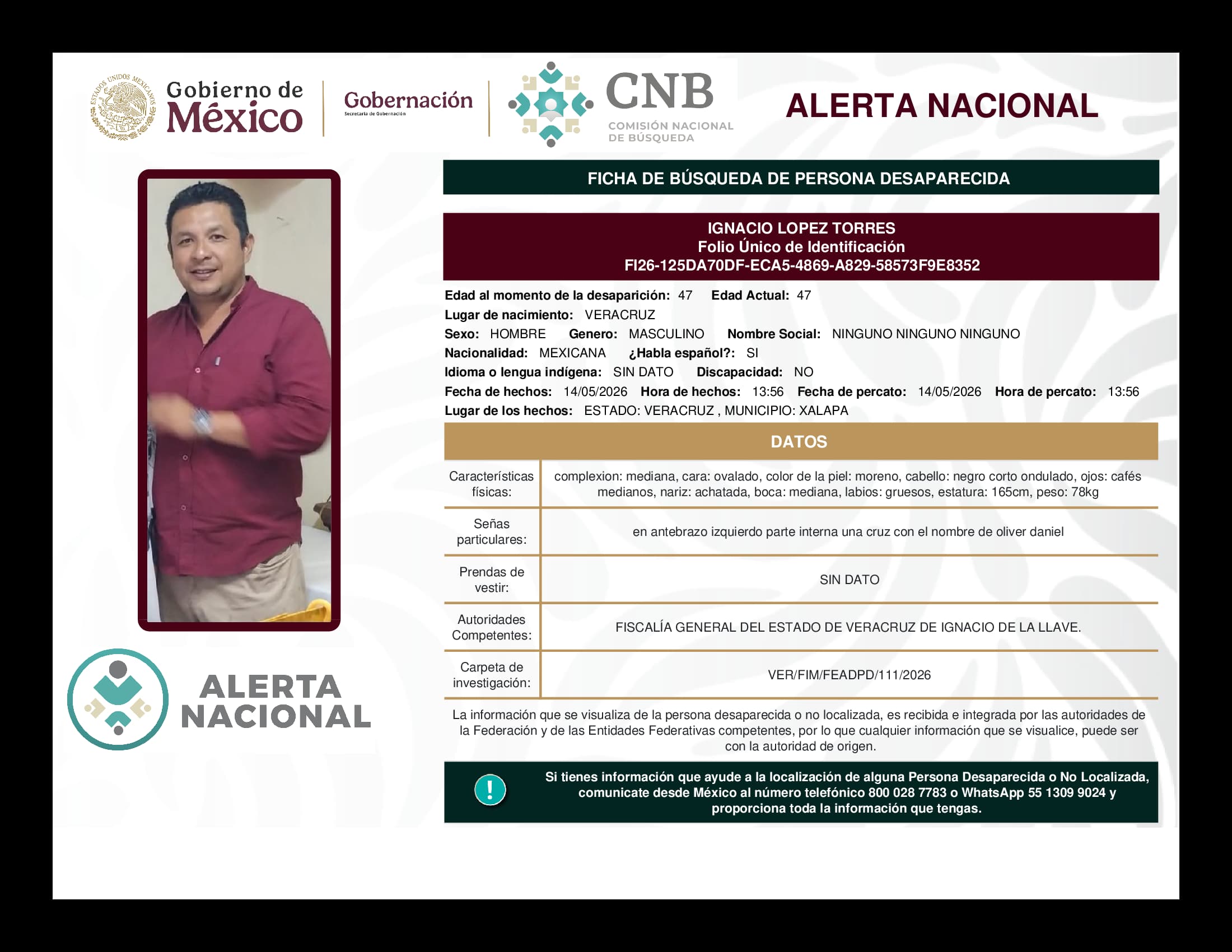 Persona desaparecida Ignacio Lopez Torres
