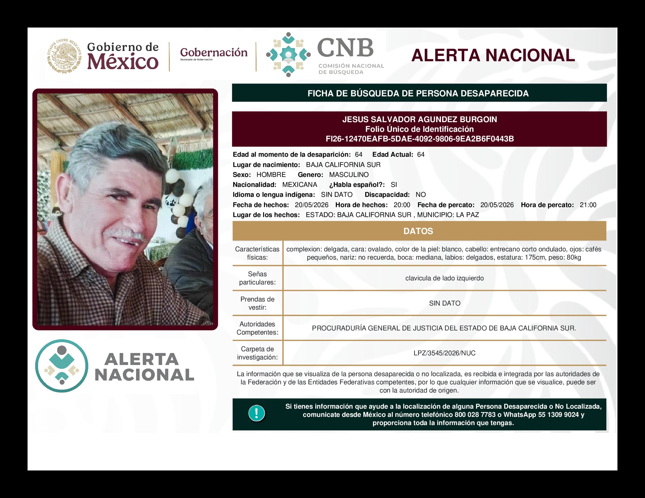 Persona desaparecida Jesus Salvador Agundez Burgoin