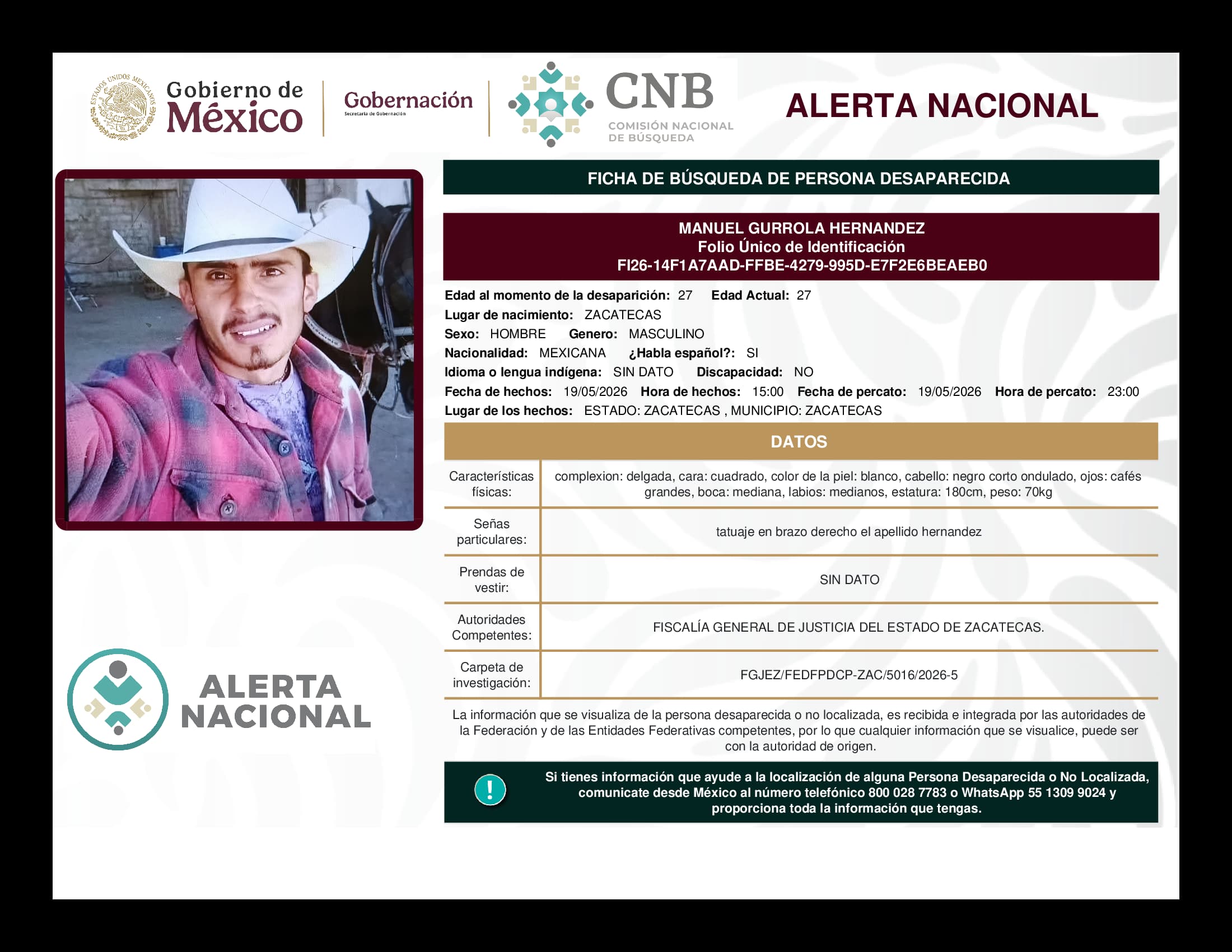 Persona desaparecida Manuel Gurrola Hernandez