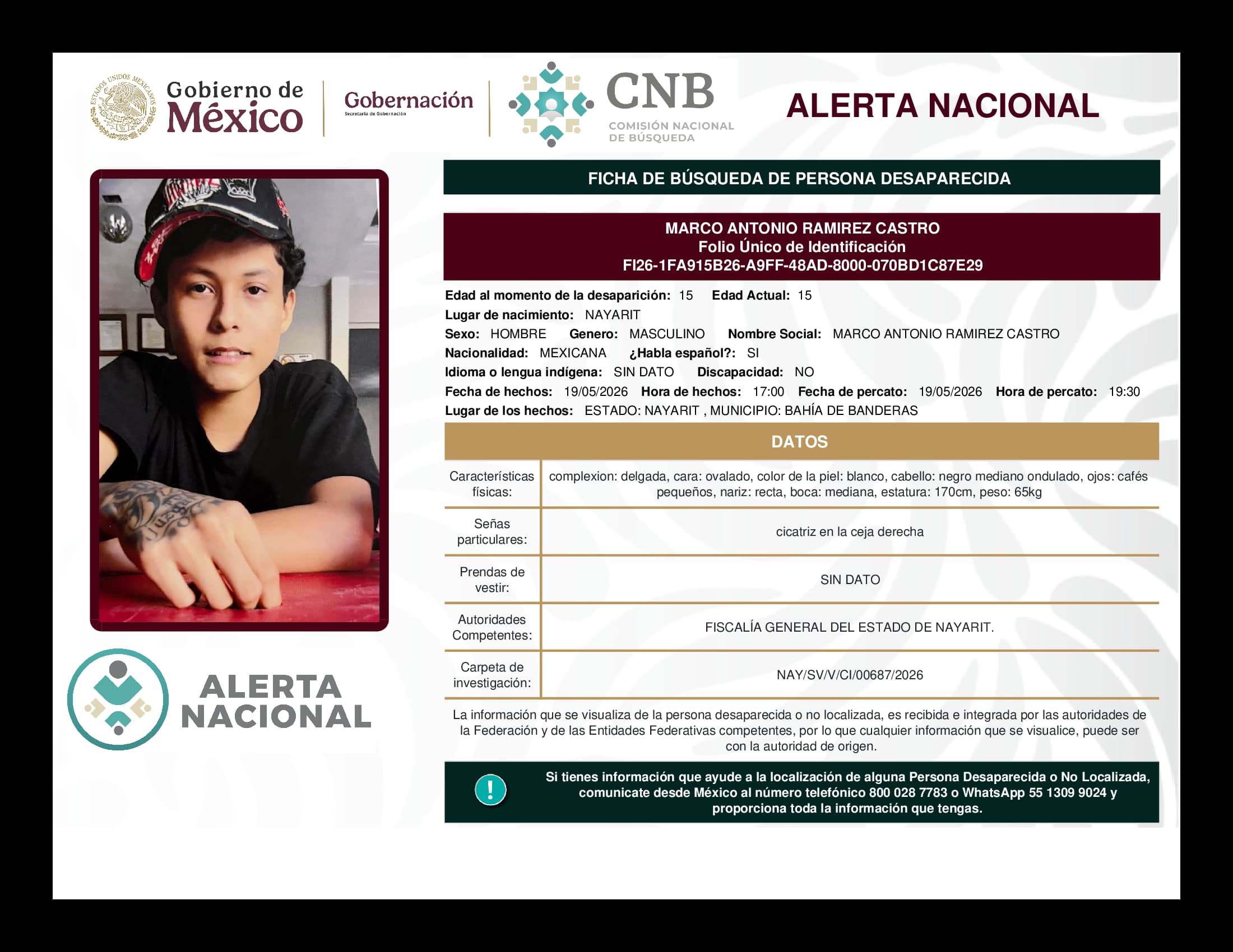 Persona desaparecida Marco Antonio Ramirez Castro