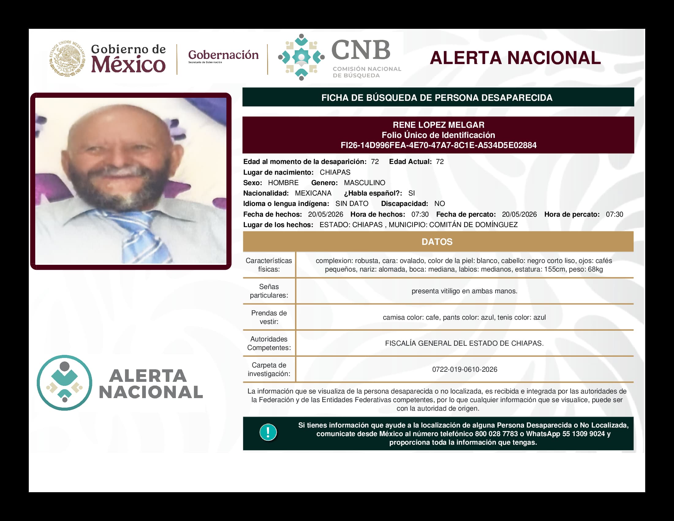 Persona desaparecida Rene Lopez Melgar