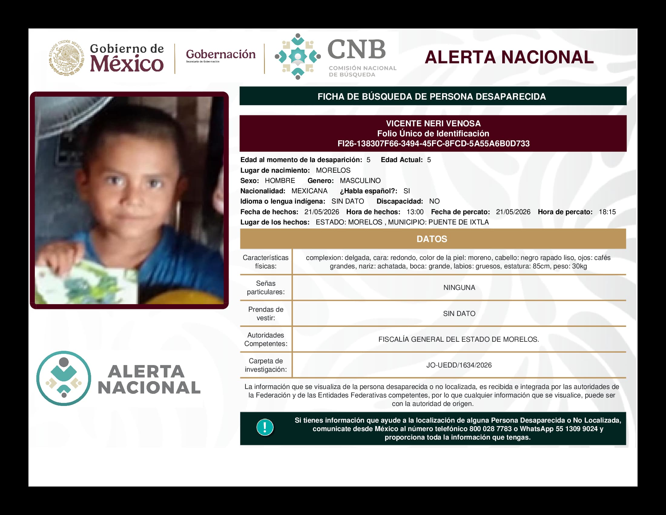 Persona desaparecida Vicente Neri Venosa