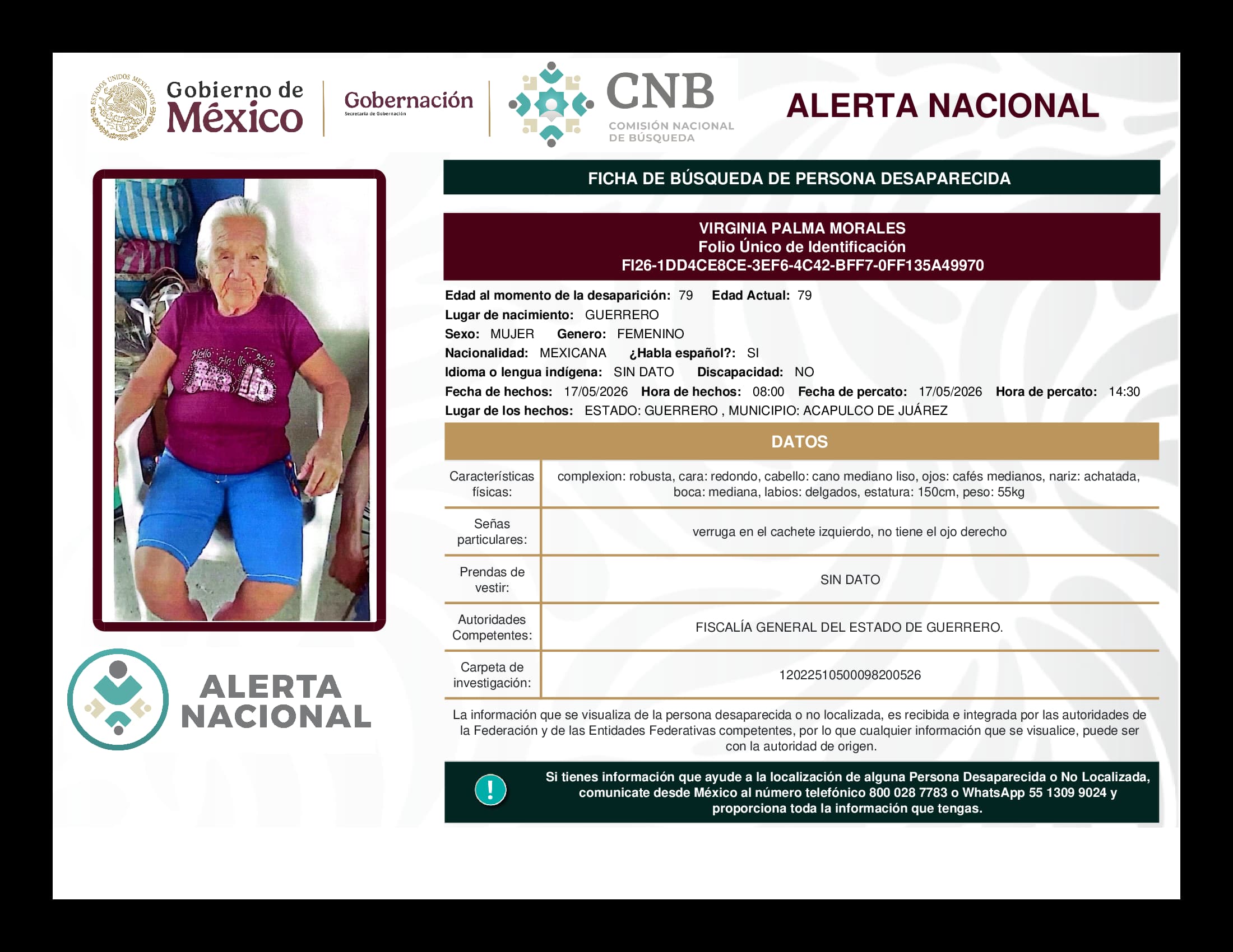 Persona desaparecida Virginia Palma Morales