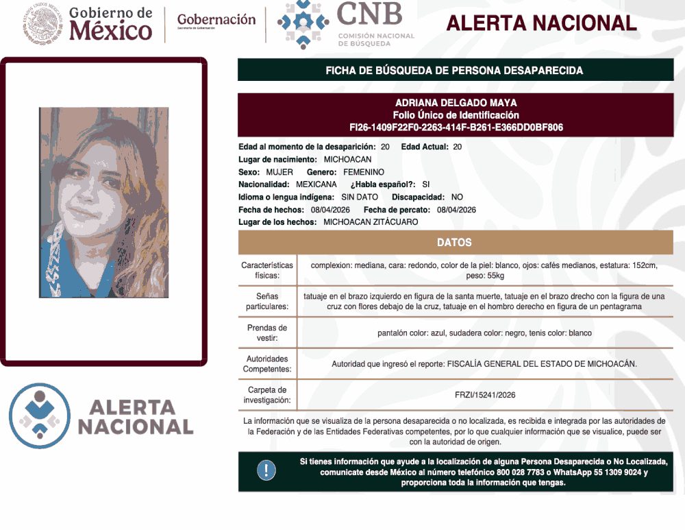 Persona desaparecida Adriana Delgado Maya