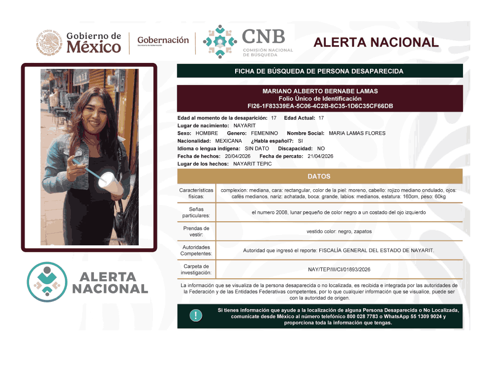 Persona desaparecida Mariano Alberto Bernabe Lamas