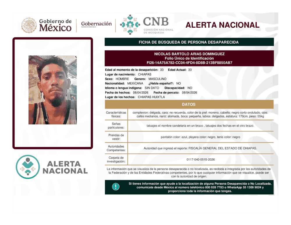 Persona desaparecida Nayra Ximena Vázquez Villafuerte