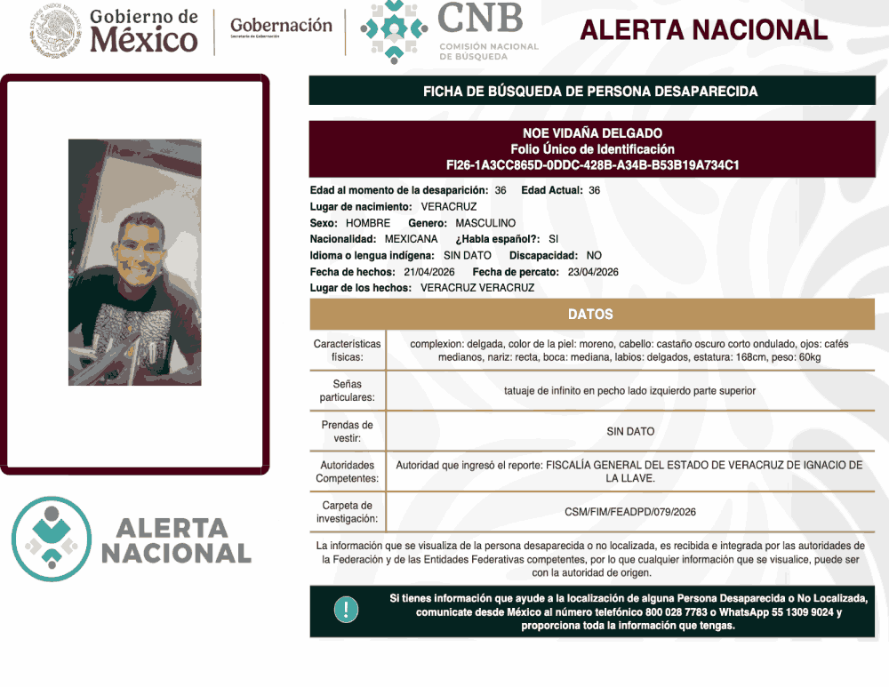 Persona desaparecida Noe Vidana Delgado