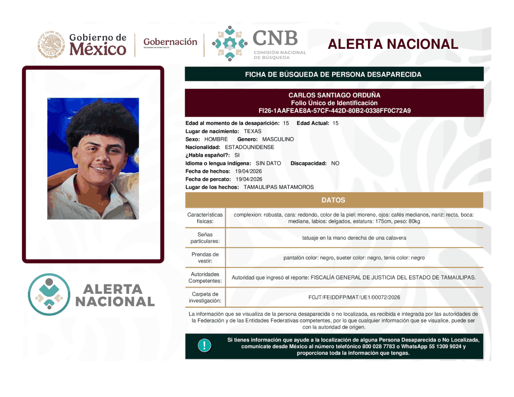 Persona desaparecida Carlos Santiago Orduña