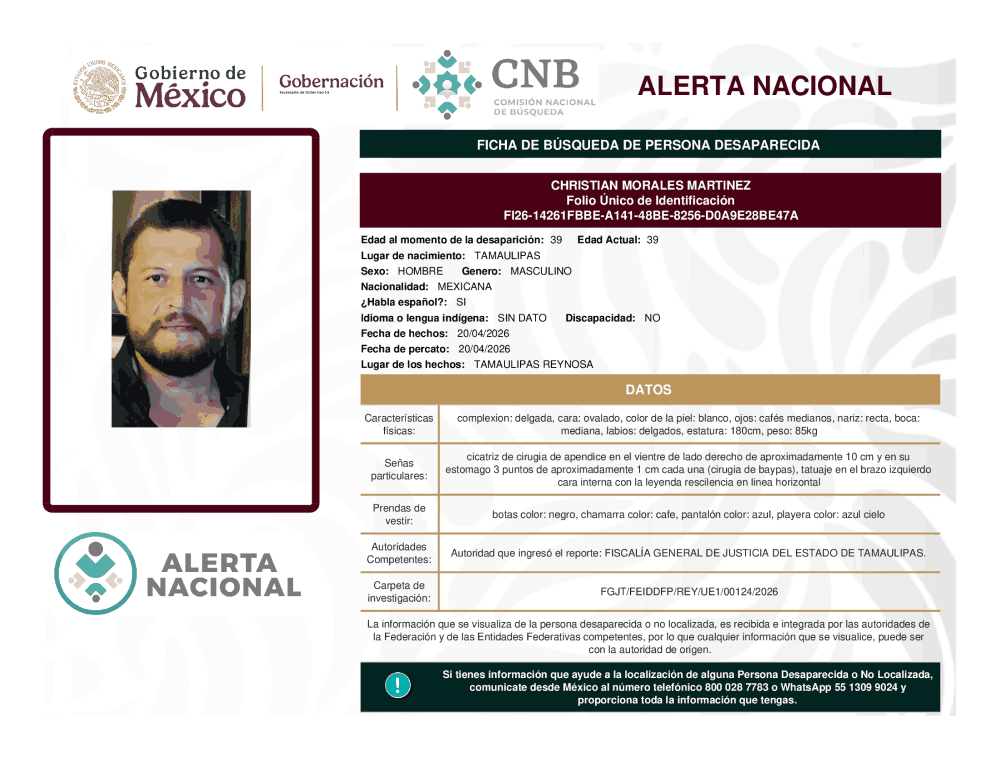 Persona desaparecida Christian Morales Martínez