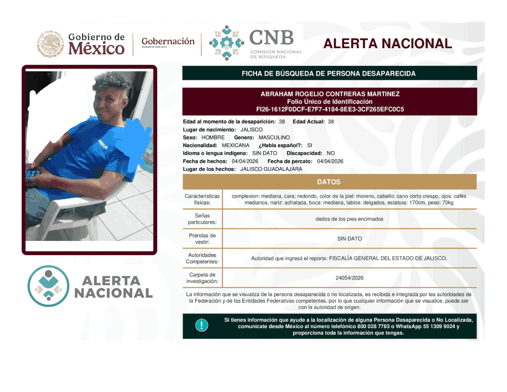 Persona desaparecida Abraham Rogelio Contreras Martínez