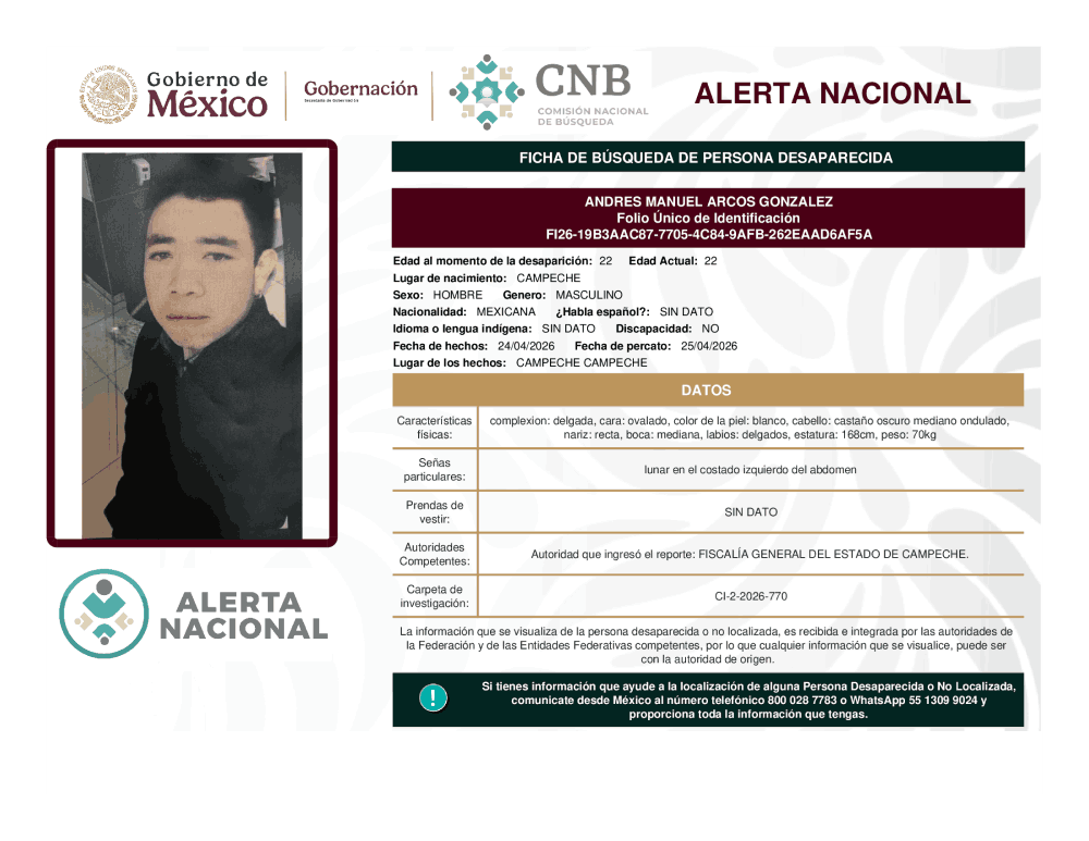 Persona desaparecida Juan José Jardinez Ramírez