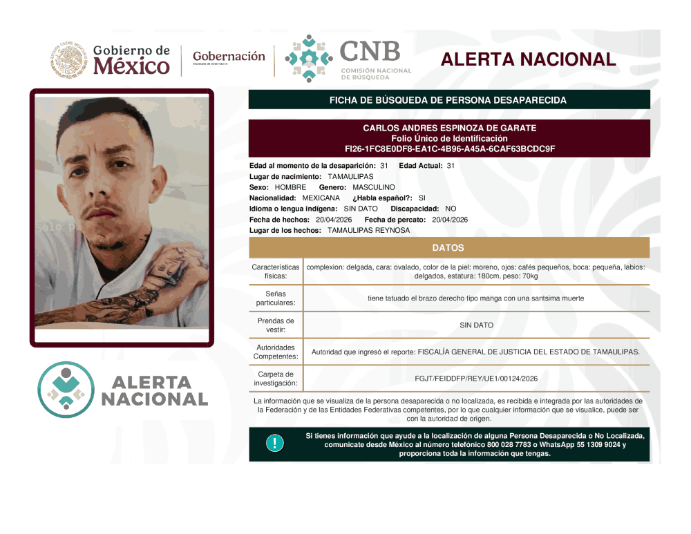 Persona desaparecida Carlos Andrés Espinoza de Garate