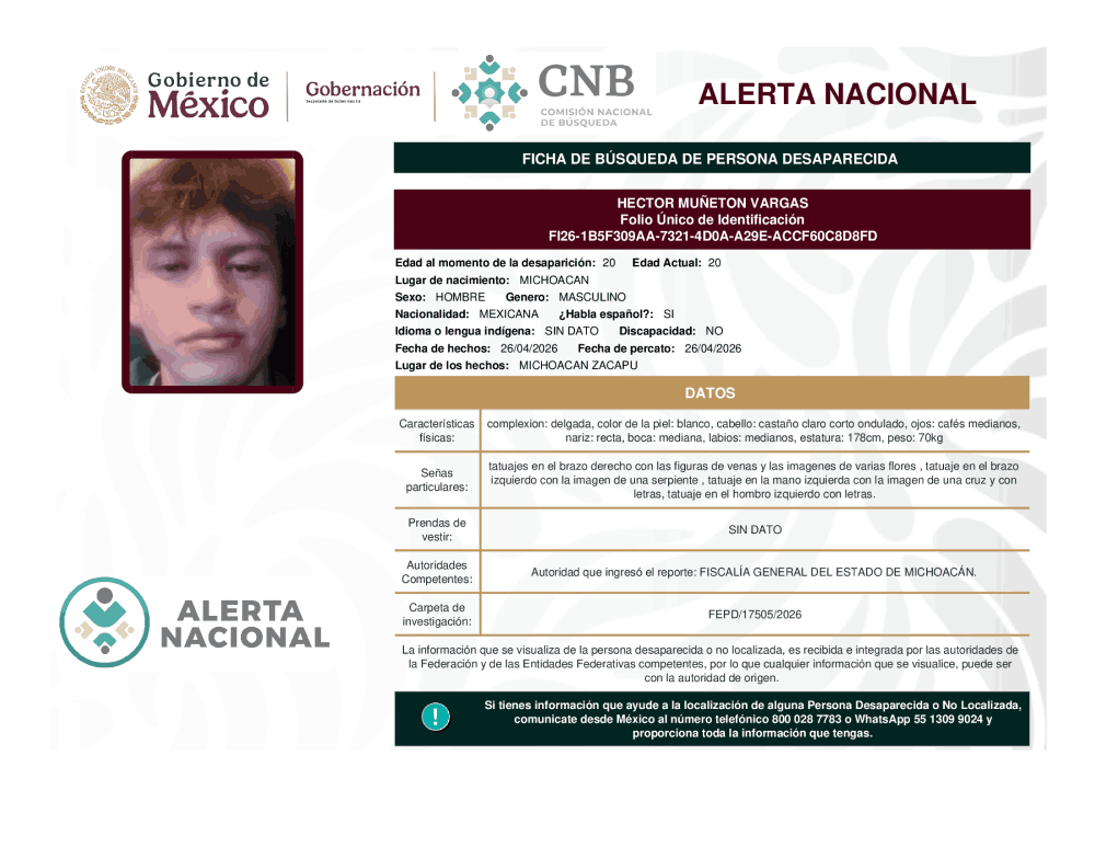 Persona desaparecida Héctor Muneton Vargas