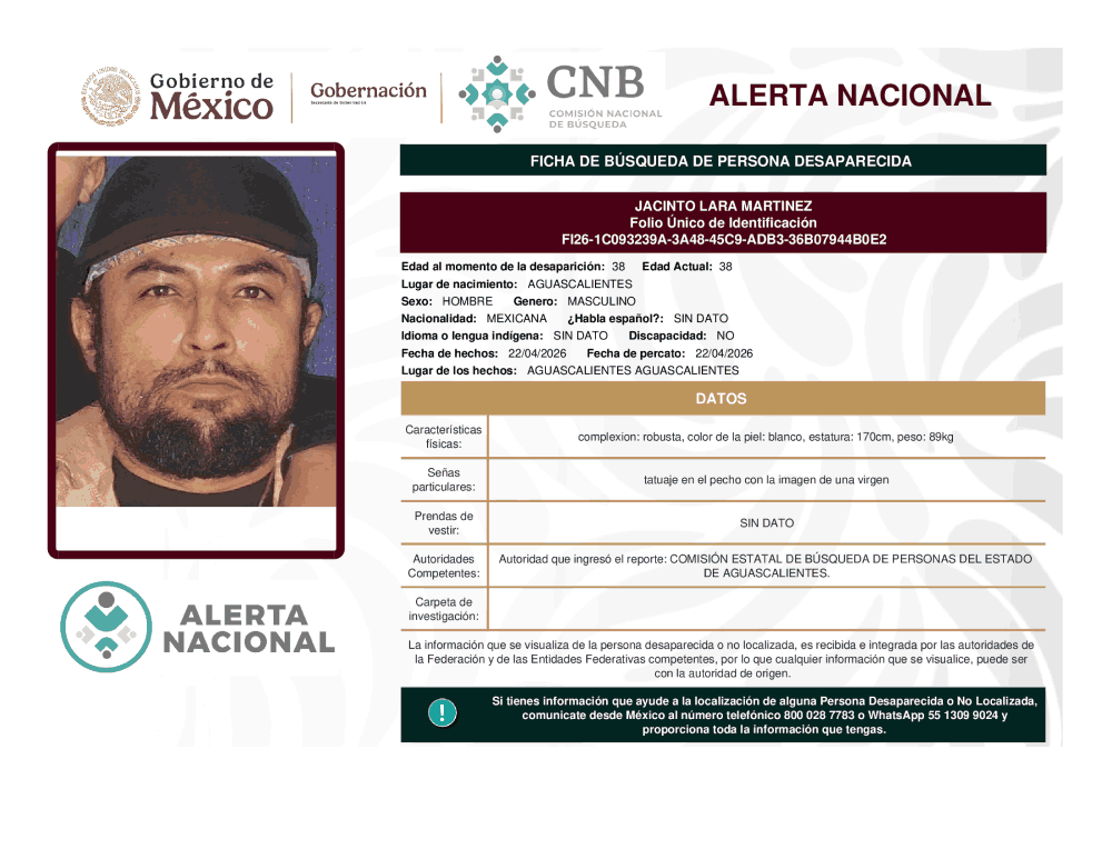 Persona desaparecida Jacinto Lara Martínez