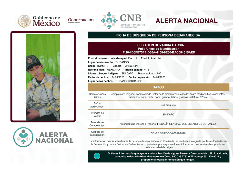 Persona desaparecida Jesús Adein Ulivarria García