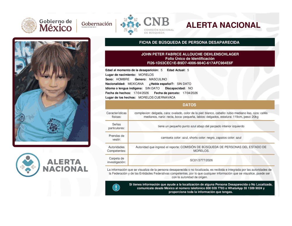 Persona desaparecida John Peter Fabrice Allouche Oehlenschlager