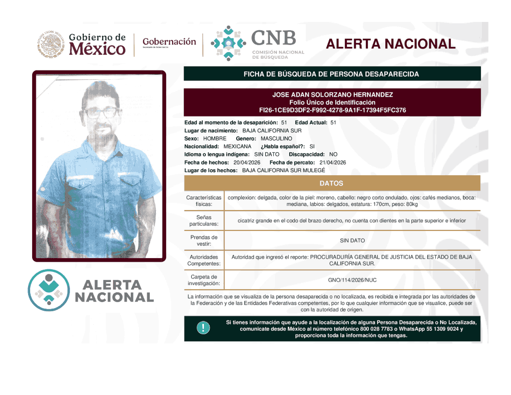 Persona desaparecida José Adan Solorzano Hernández