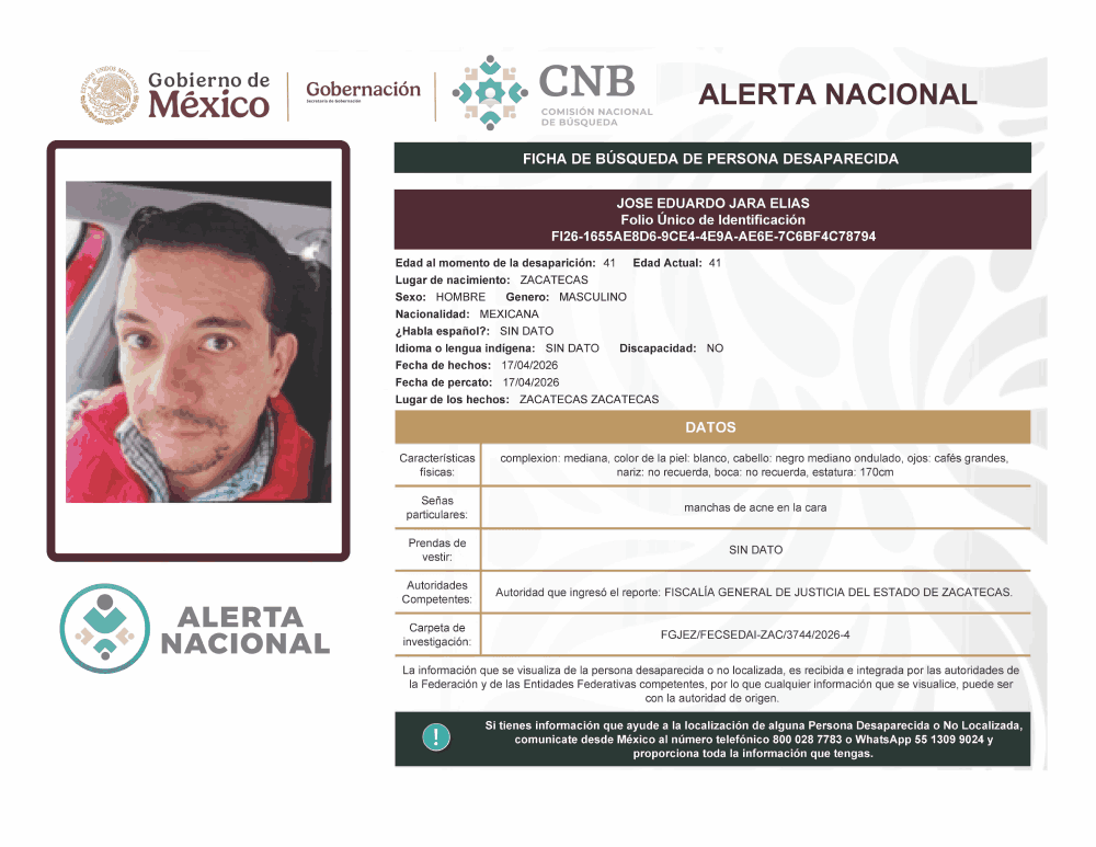 Persona desaparecida José Eduardo Jara Elias