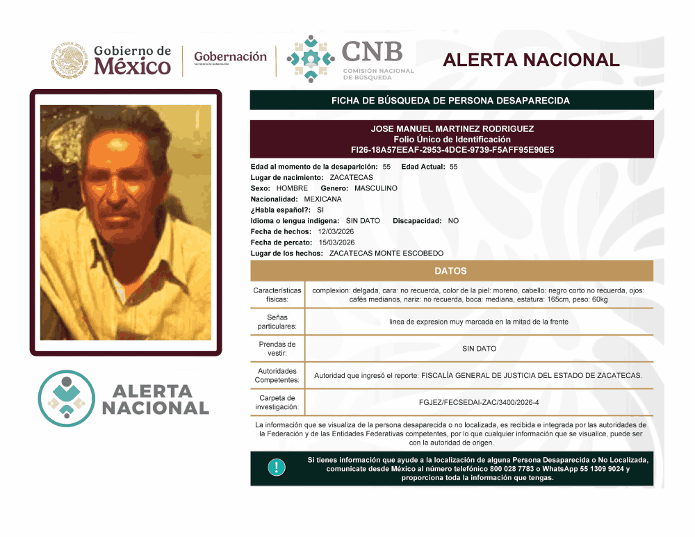 Persona desaparecida José Manuel Martínez Rodríguez