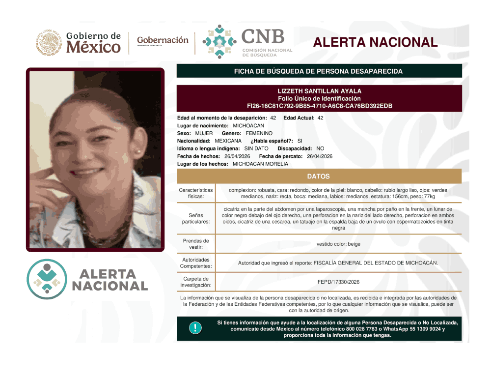 Persona desaparecida Lizzeth Santillan Ayala