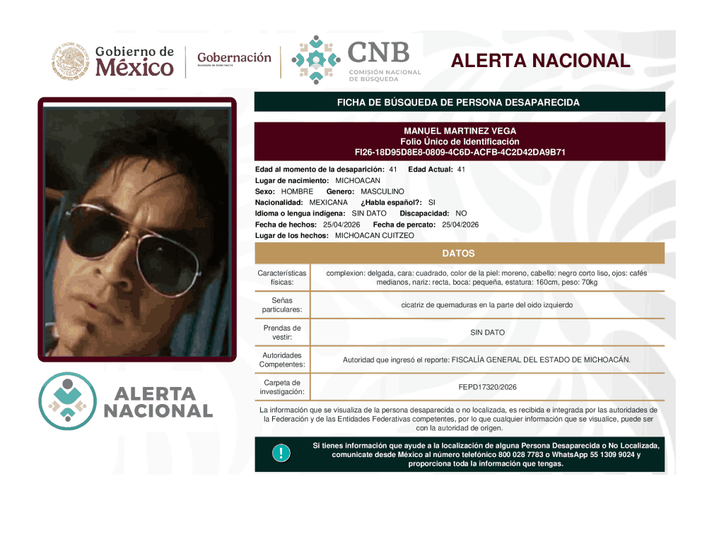 Persona desaparecida Manuel Martínez Vega