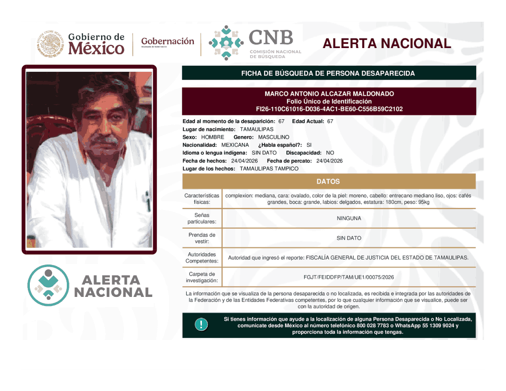 Persona desaparecida Marco Antonio Alcazar Maldonado