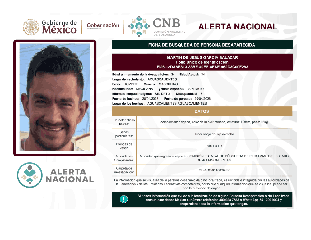 Persona desaparecida Martin de Jesús García Salazar