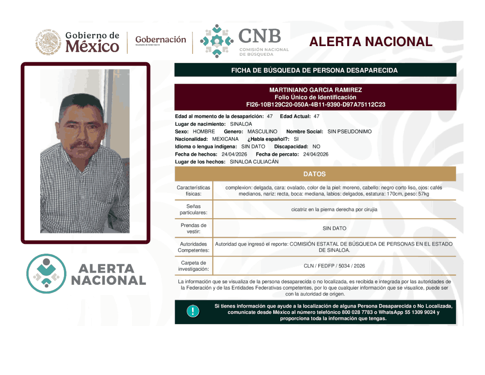 Persona desaparecida Martiniano García Ramírez