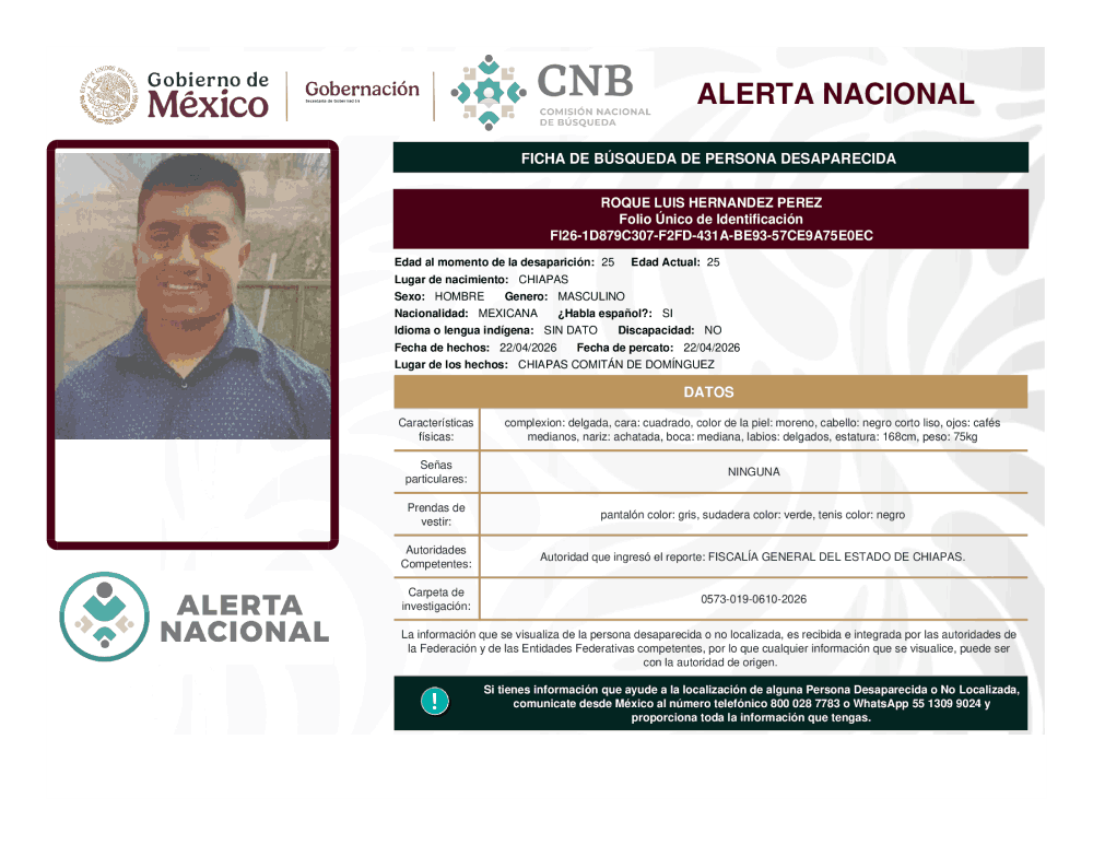 Persona desaparecida Roque Luis Hernández Pérez