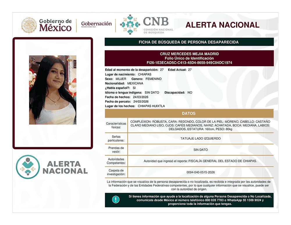 Persona desaparecida Cruz Mercedes