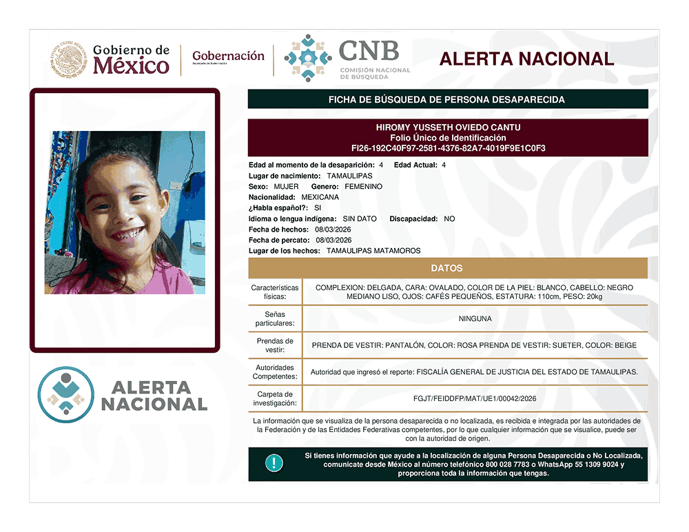 Persona desaparecida Hiromy Yusseth