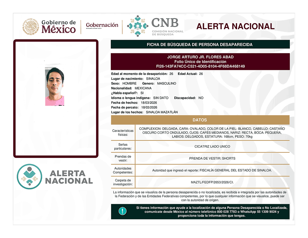 Persona desaparecida Jorge Arturo