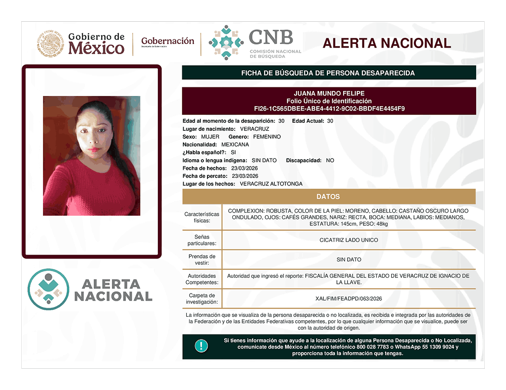 Persona desaparecida Juana Mundo