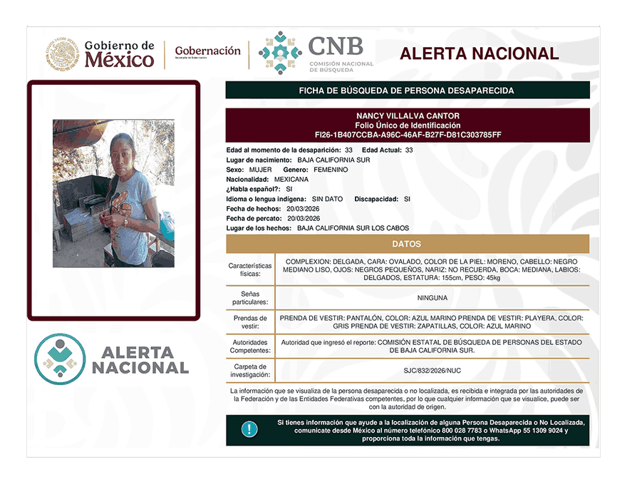 Persona desaparecida Nancy Villalva