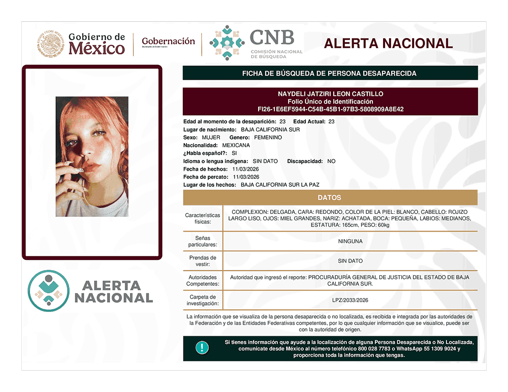 Persona desaparecida Naydeli Jatziri