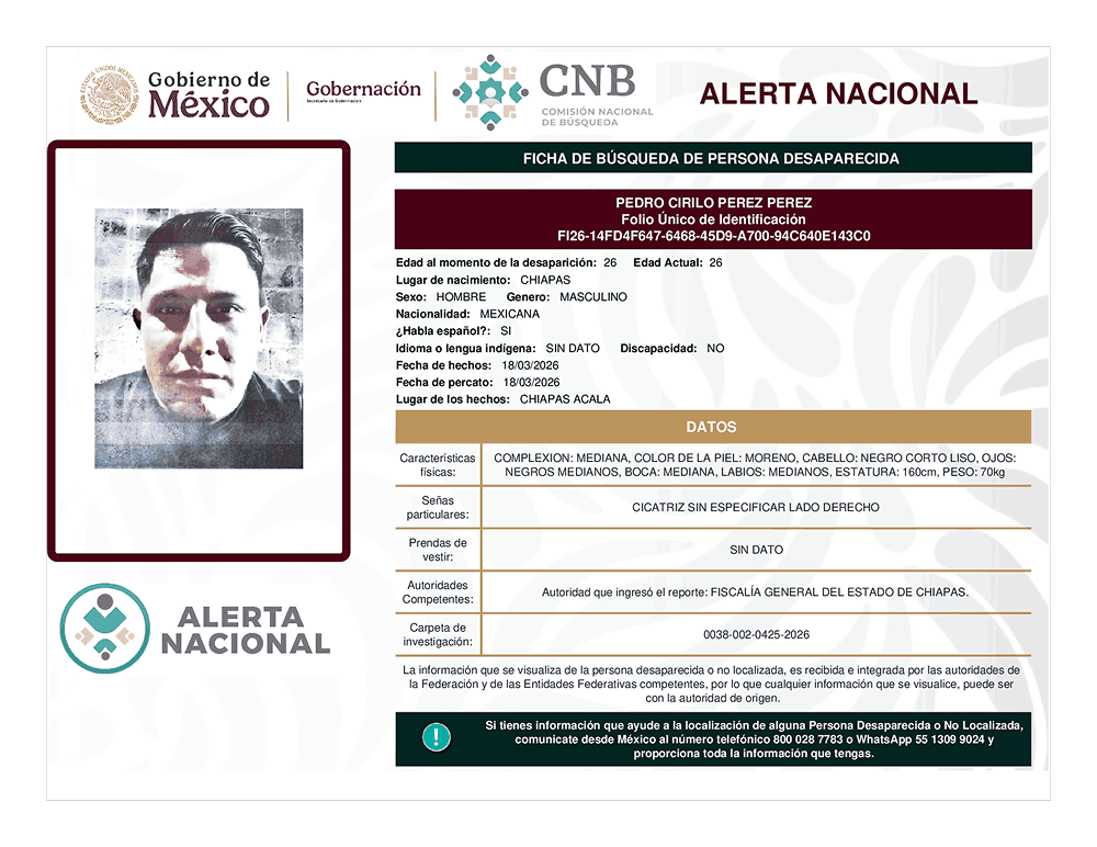 Persona desaparecida Pedro Cirilo