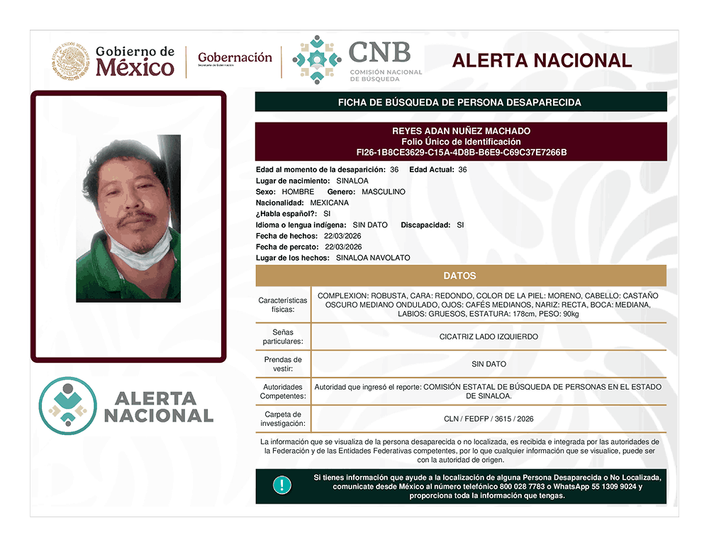 Persona desaparecida Reyes Adan