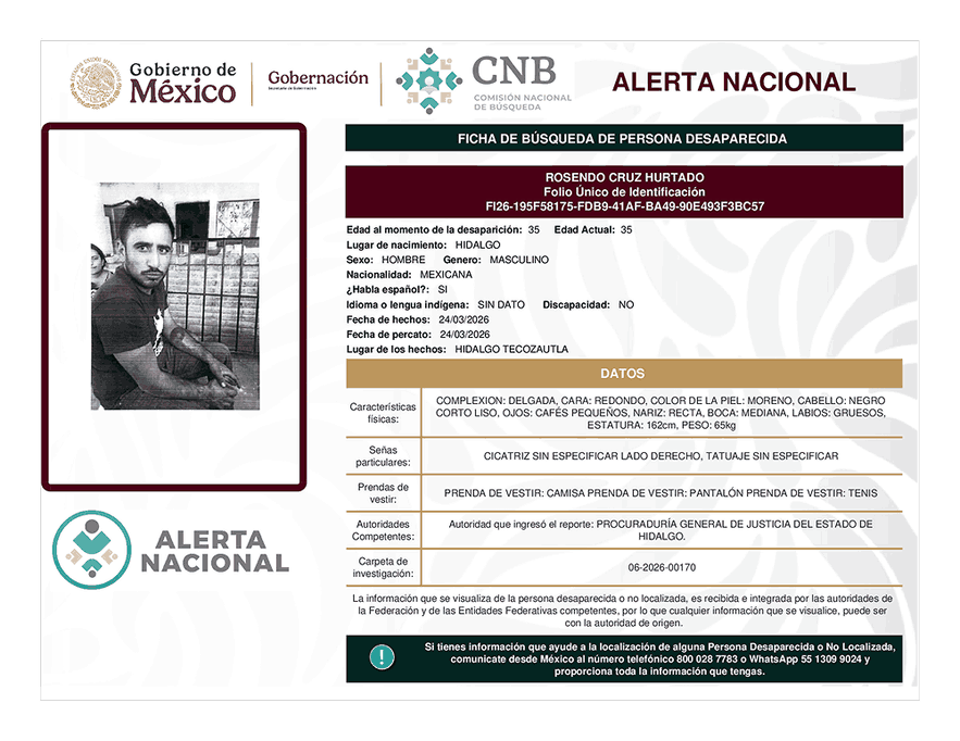 Persona desaparecida Rosendo Cruz