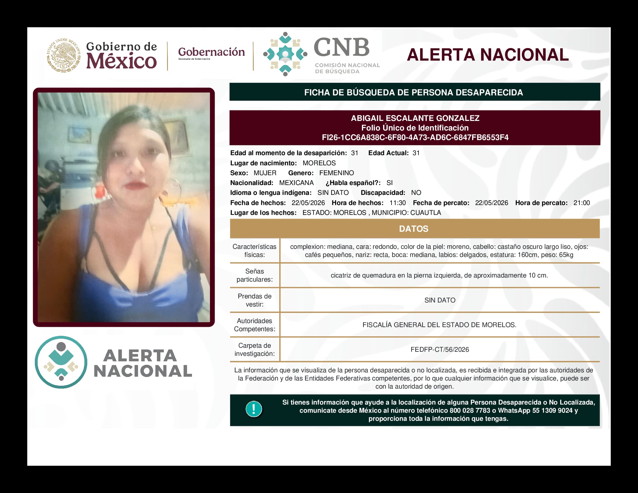 Persona desaparecida Abigail Escalante Gonzalez