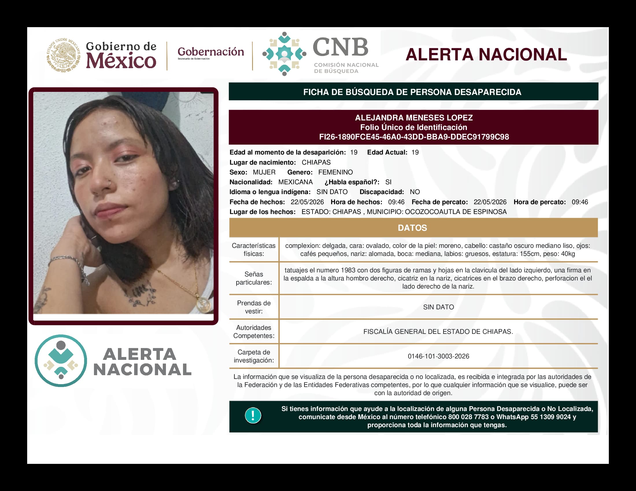 Persona desaparecida Alejandra Meneses Lopez