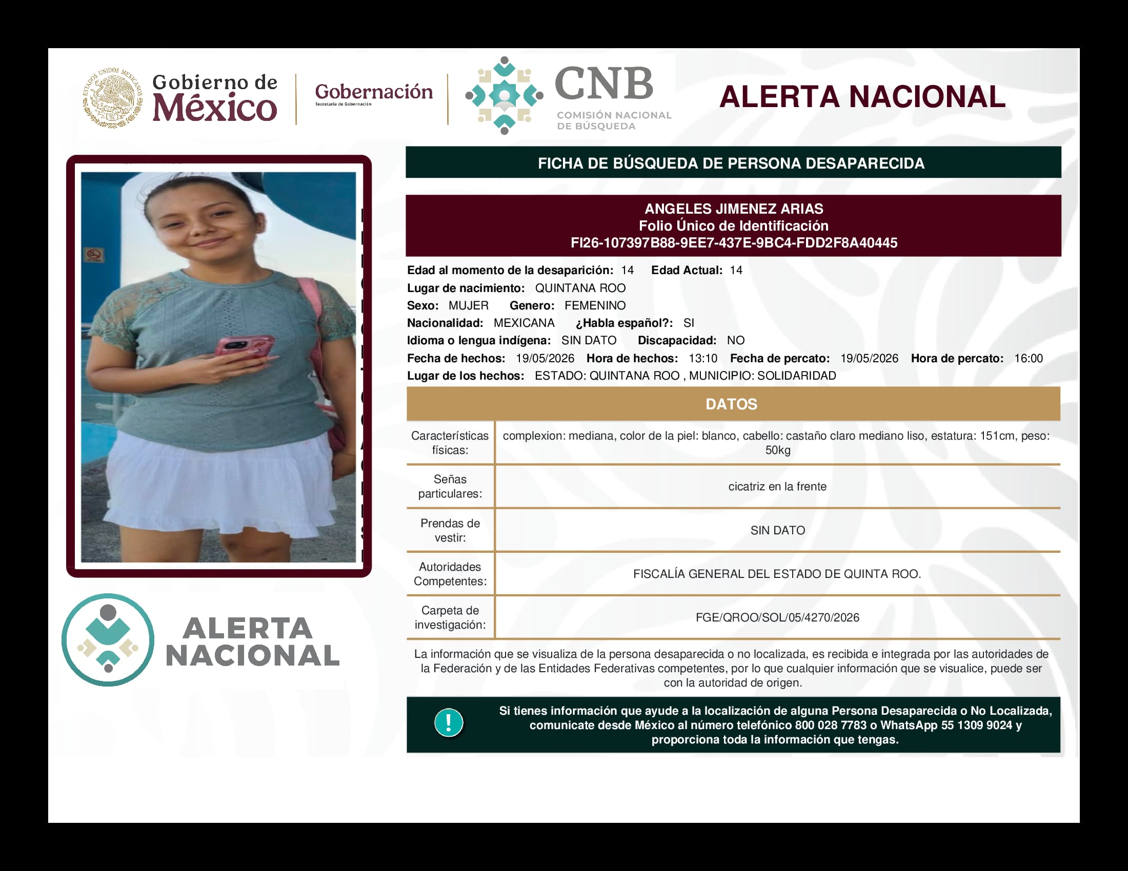 Persona desaparecida Angeles Jimenez Arias