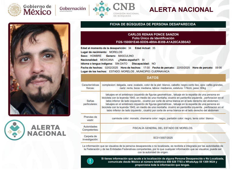 Persona desaparecida Carlos Renan Ponce Sanzon