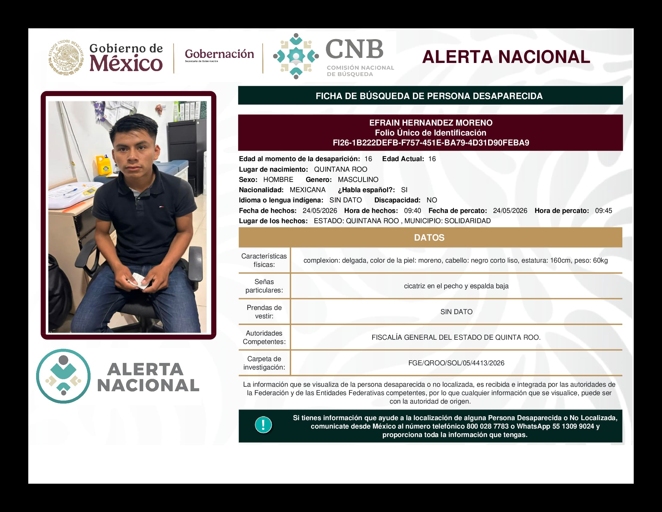 Persona desaparecida Efrain Hernandez Moreno