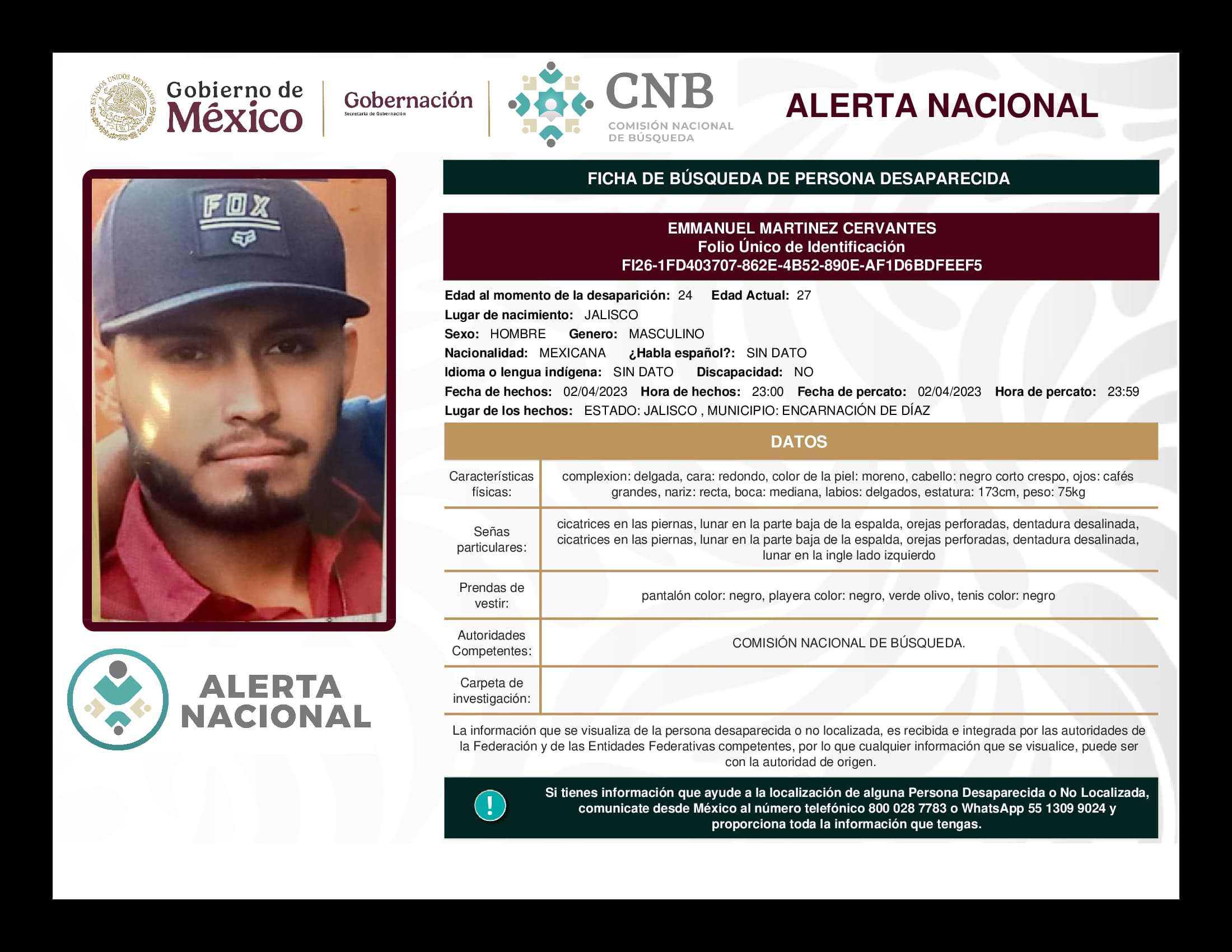 Persona desaparecida Emmanuel Martinez Cervantes