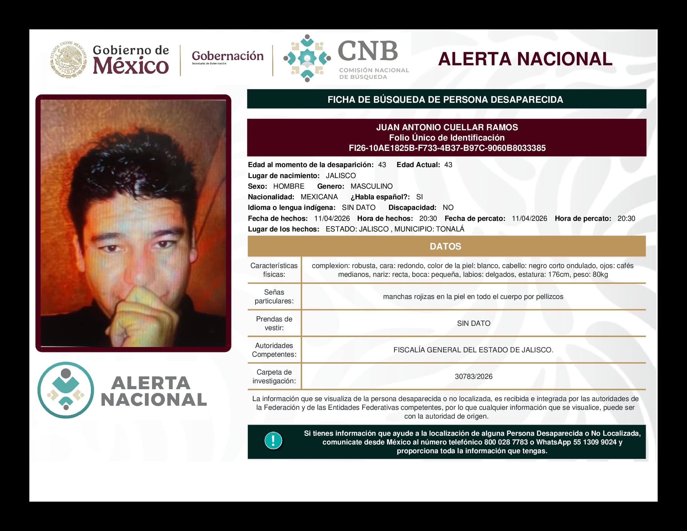 Persona desaparecida Juan Antonio Cuellar Ramos
