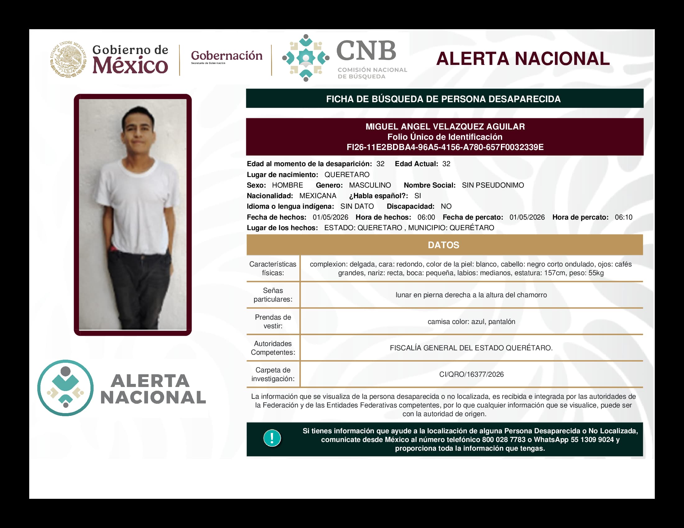Persona desaparecida Miguel Angel Velazquez Aguilar