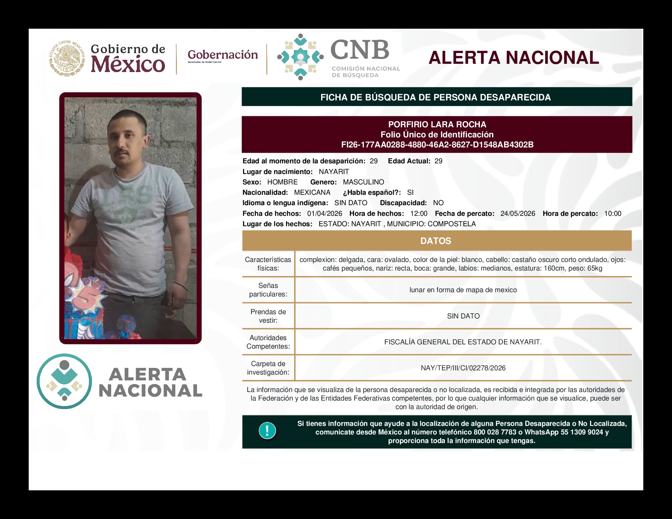 Persona desaparecida Porfirio Lara Rocha