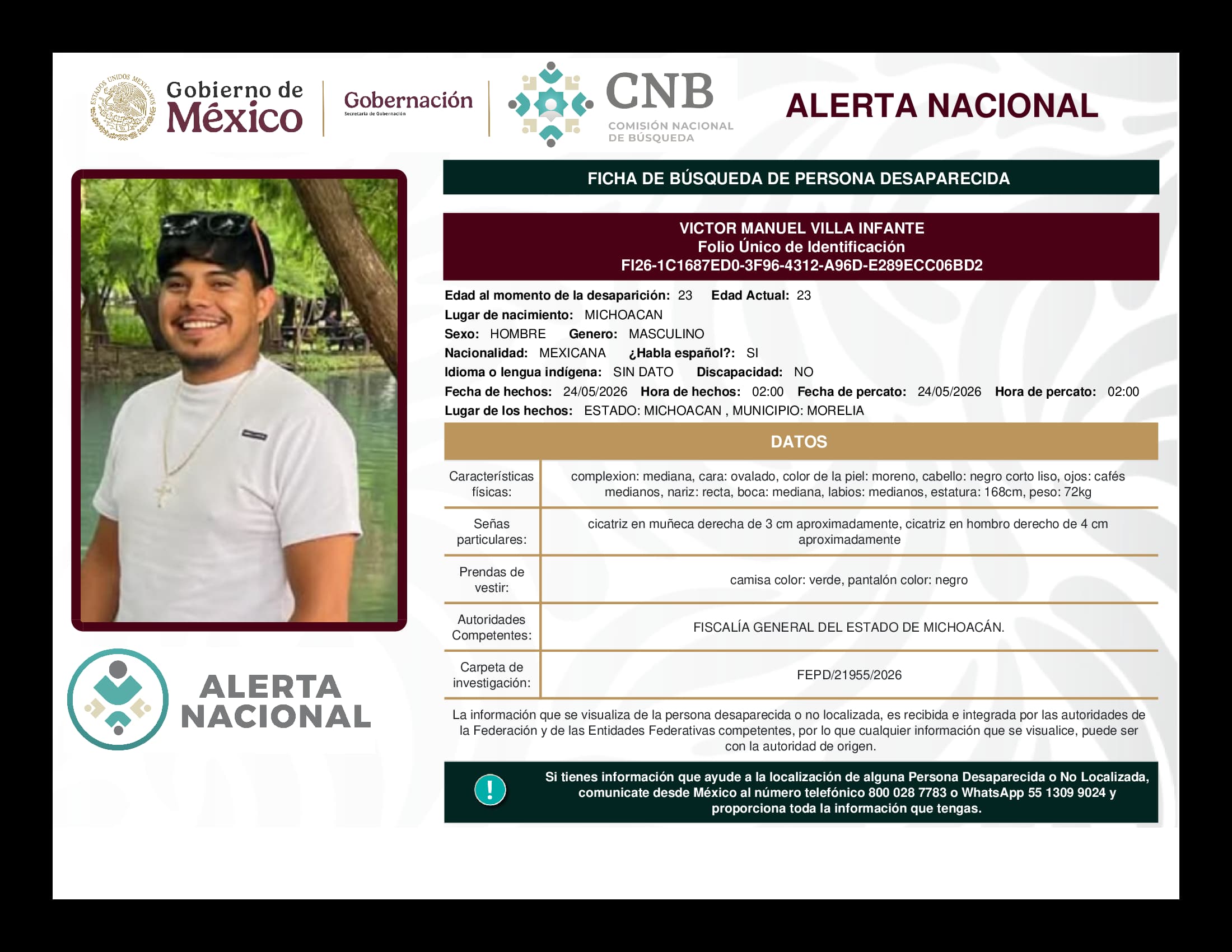Persona desaparecida Victor Manuel Villa Infante
