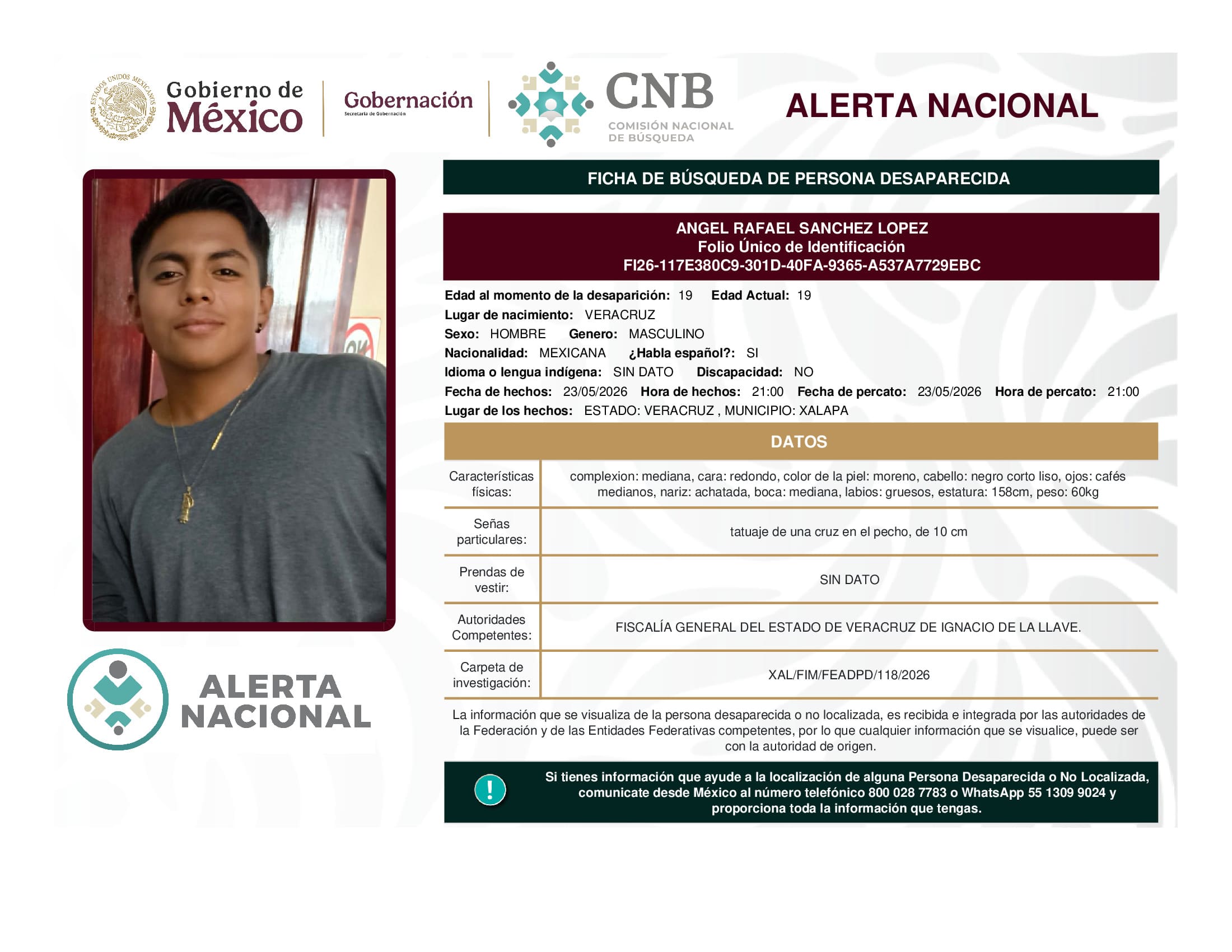 Persona desaparecida Angel Rafael Sanchez Lopez